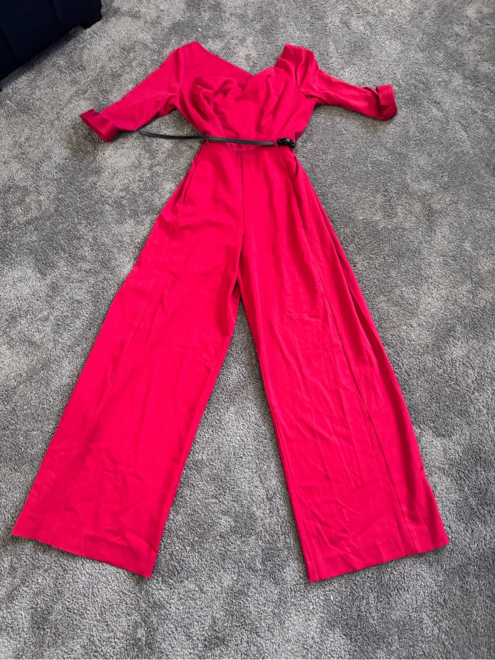Black Halo Jackie O Red Belted Wide Leg Jumpsuit Size 14